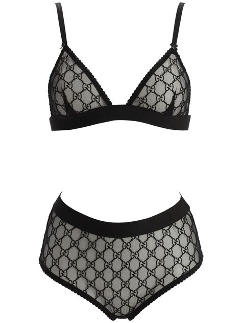 completo intimo donna gucci|Black GG Tulle Lingerie Set .